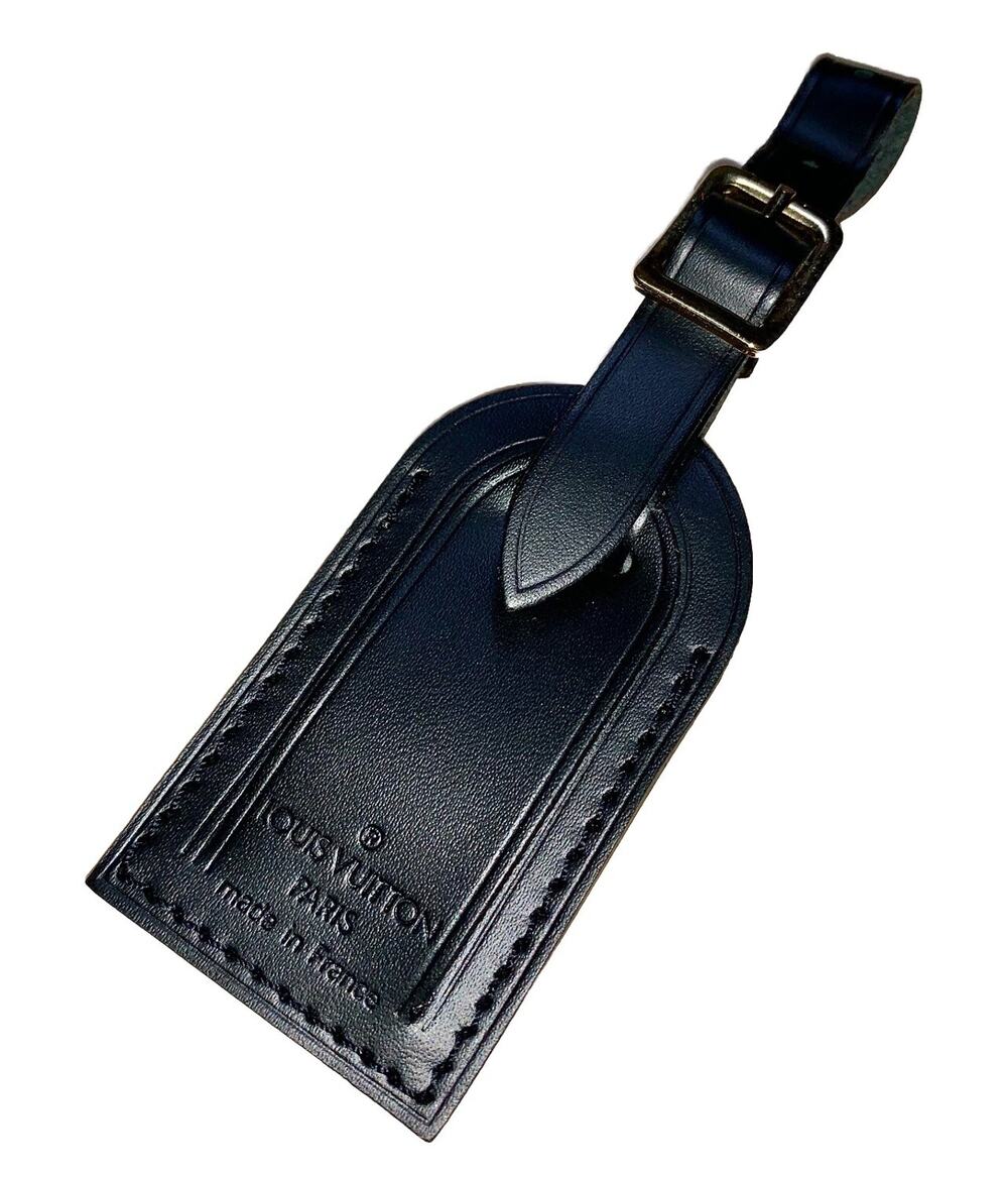 Louis Vuitton ID Name Tag Black Silver tone Metal Small 2x3 Calfskin 🔥